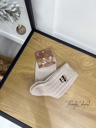 Vlnené ponožky BEAR - čierny - béžové B2301