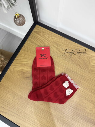 Srdiečkové ponožky - motýlik - červené B2295