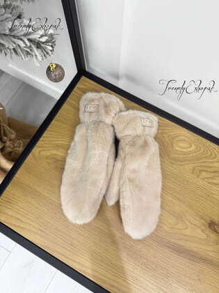 Plyšové palčiakové rukavice - zateplené - béžové B2312