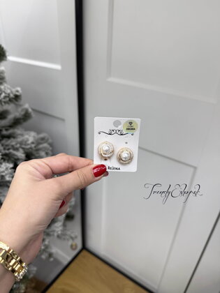 Štrasové kruhy s perličkou - zlato-perleťové B2338