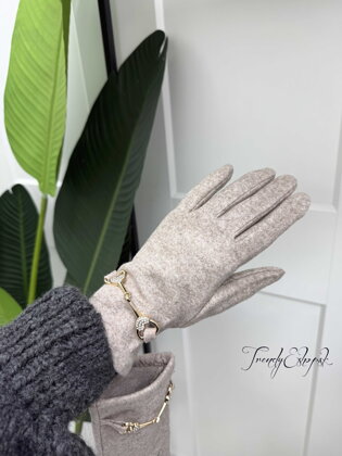 Rukavice so štrasovým srdiečkom - melírované hnedé B2472