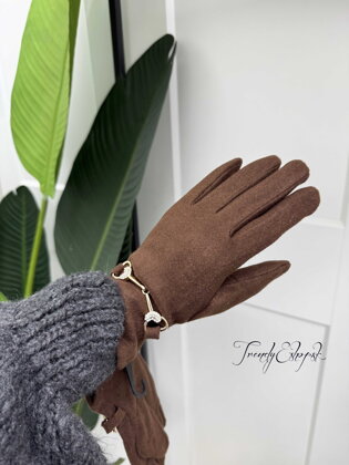 Rukavice so štrasovým srdiečkom - čokoládové B2471