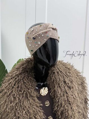 Pletená čelenka s farebnými kamienkami - hnedá B2466