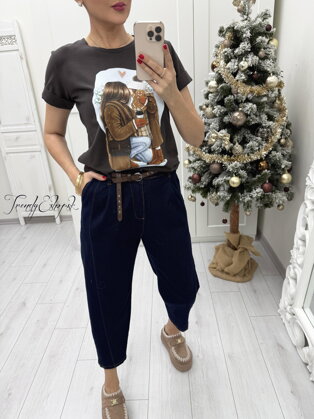 Tričko mama a dcéra KISS - hnedé B2394