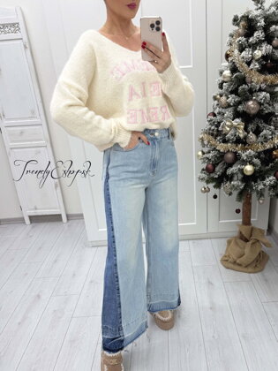 Dámske dvojfarebné rifle s rozšírenou nohavicou B2440