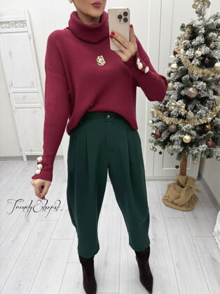 Elegantný rolákový sveter "B" s ozdobnými gombíkmi - bordový B2407