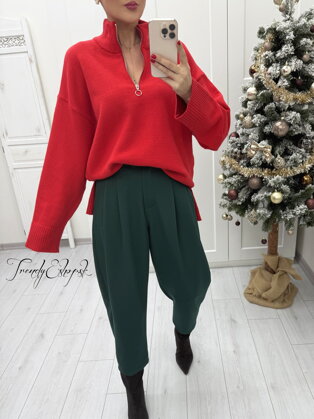 Pletený sveter so ZIPSOM - červený B2353