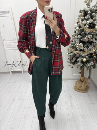 Dlhšie kárované sako - červeno-zelené B2416