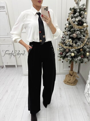 Nohavice s flitrami na vreckách - čierne B2432