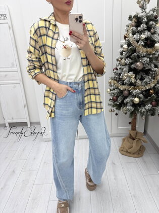 Dámska kockovaná košeľa v žlto-béžových tónoch B2434