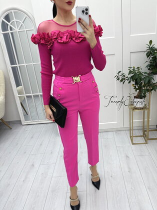 Elegantné nohavice s opaskom Sophia - ružové A326