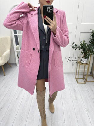 Kučeravý kabát s prednými vreckami - ružový A464