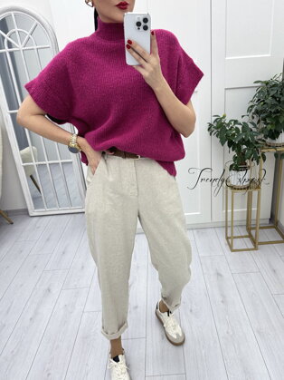 Rebrovaný sveter s krátkymi rukávmi Claire - slivkový N2910