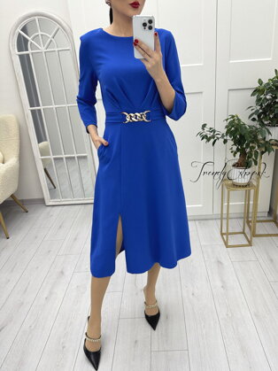 Midi áčkové šaty s reťazou Joanna - parížske modré A739
