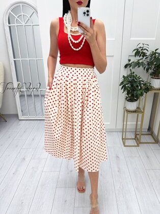 Guľkovaná riasená sukňa s vreckami - maslovo-červená A961