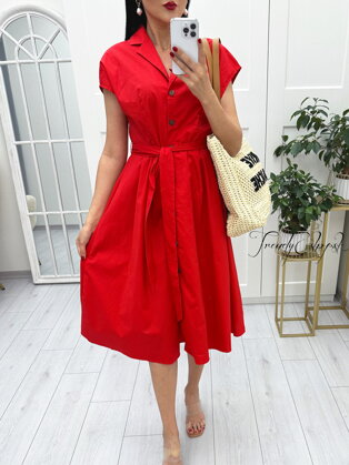 Košeľové šaty s látkovým opaskom Ellison - červené A920