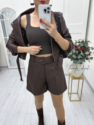 Rebrovaný crop top Leo - tmavohnedý A2249