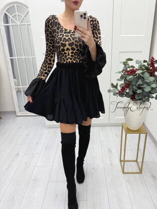 Leopardí top s balónovými rukávmi - hnedo-čierny A2504