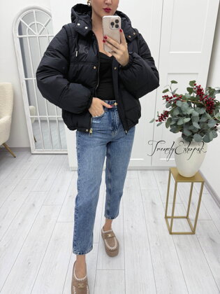 OVERSIZE prešívaná bunda / vesta s kapucňou - čierna A2593