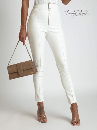 Elegantné koženkové nohavice Eritte - biele N257