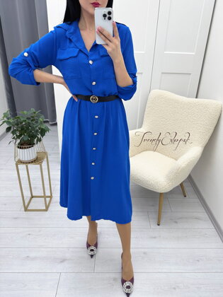Midi košeľové šaty s opaskom Jillian - parížské modré N438
