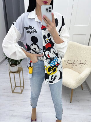 Jemná OVERSIZE košeľa Mickey Mouse - biela N388