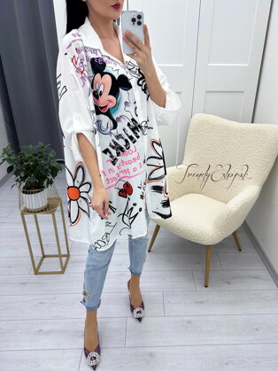 Maxi predĺžená košeľa Mickey Mouse - biela N442