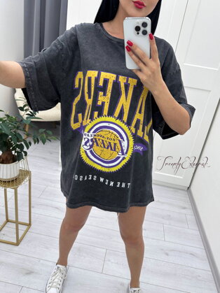 Dlhšie OVERSIZE tričko LAKERS - šedé N893