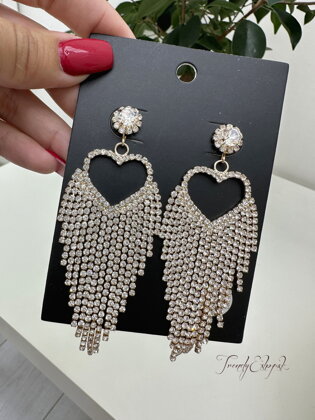 Štrasové visiace náušnice Cute Hearts - strieborné N1028
