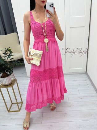 Dlhé tielkové šaty s krajkou Sandra - ružové N1110