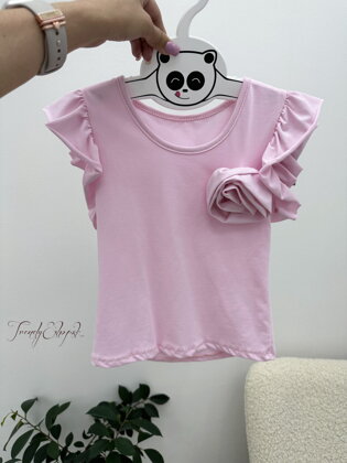 Detské bavlnené tričko s 3D kvetinou - svetloružové N820