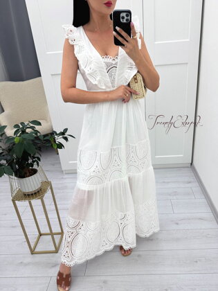 Dlhé šaty s krajkou Alessandra - biele N1325