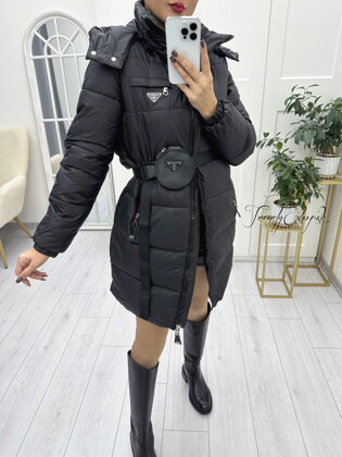 Dlhá zimná bunda s okrúhlou ľadvinkou FASHION - čierna N2195