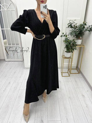 Dlhé trblietavé šaty Taylor - čierne N2224