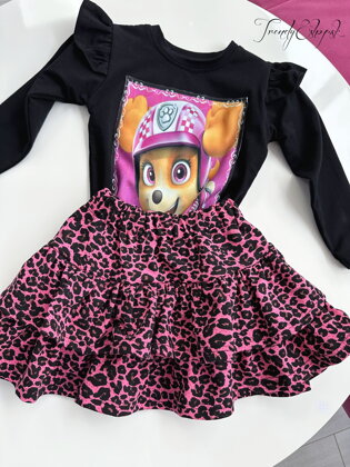Detská volánová sukňa s leoparďou potlačou - ružovo-čierna N2252