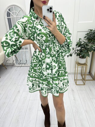 Vzorované šaty s golierom Bethany - bielo-zelené N2289