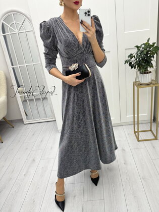 Midi trblietavé šaty Hencie - strieborné N2380