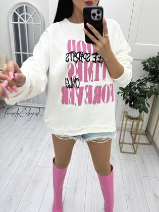 OVERSIZE mikina s nápismi Good Times Forever - biela N1694