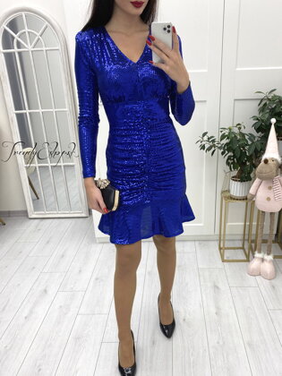 Trblietavé flitrované šaty Poppy - modré L3202