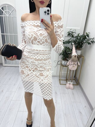 Krajkovane šaty Scarlet - bielo-telové N795