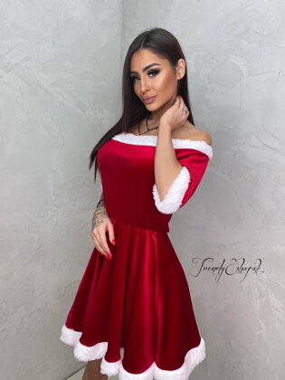 Zamatové vianočné šaty Santa's wife - červeno-biele N2696
