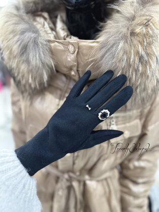 Elegantné rukavice s kamienkami - čierne N2801