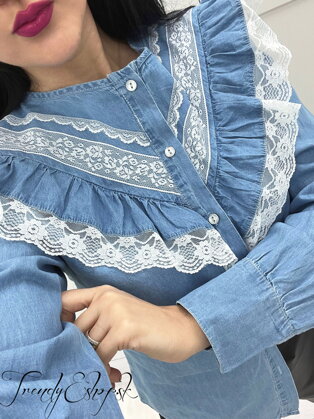 Denimová košeľa s krajkou Alessia - modrá S195
