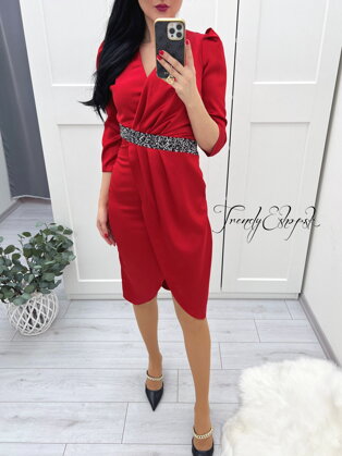 Elegantné šaty s prekladanou sukňou Octavia - červené S555