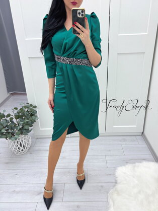 Elegantné šaty s prekladanou sukňou Octavia - smaragdové S554