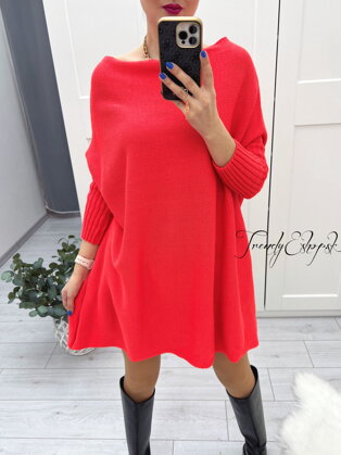 Oversize pletený sveter Neone - svetločervený S677