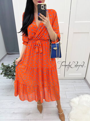 Šifónové šaty Dots - oranžovo- modré S744