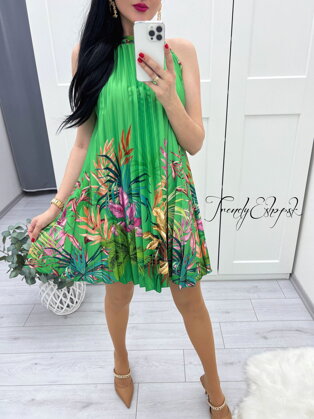 Kvetinové plisované šaty Phoenix - zelené S985