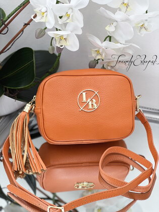 Kožená crossbody kabelka so strapcom LB - oranžová S1310