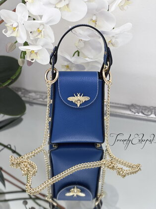 Malá kožená kabelka Abeille - parížska modrá S634